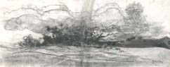 LUIGI CONCONI, Landscape with Bushes and Clouds, black chalk and pen